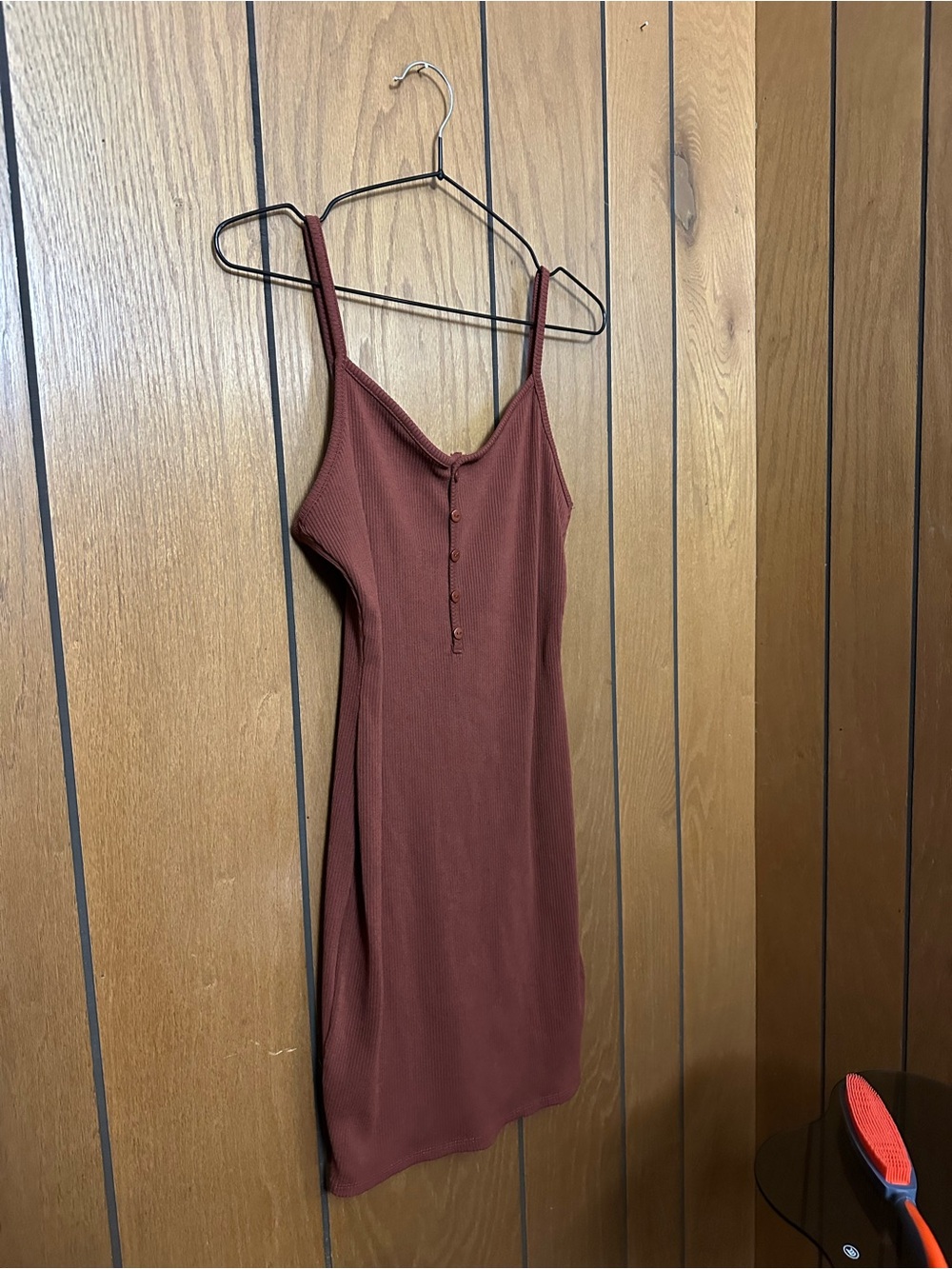 Rust Mini Slip Dress with Button Front